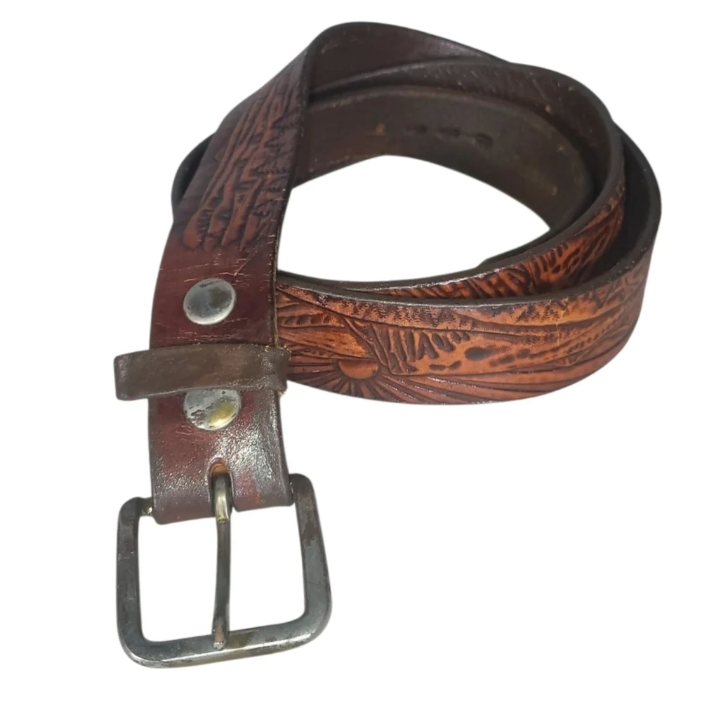 Vintage Western-Style Tooled Leather Belt